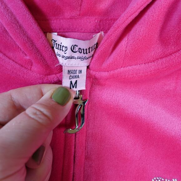 Juicy Couture Jacket Womens Medium Velour Spellout Velvet Hoodie Y2K 90 Full Zip - Picture 3 of 11